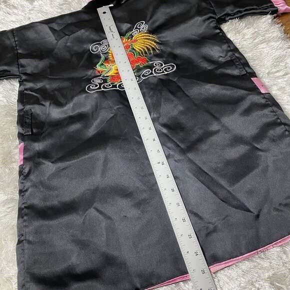 Kids Satin Kimono Robe Asian Embroidered Dragon - Picture 13 of 14